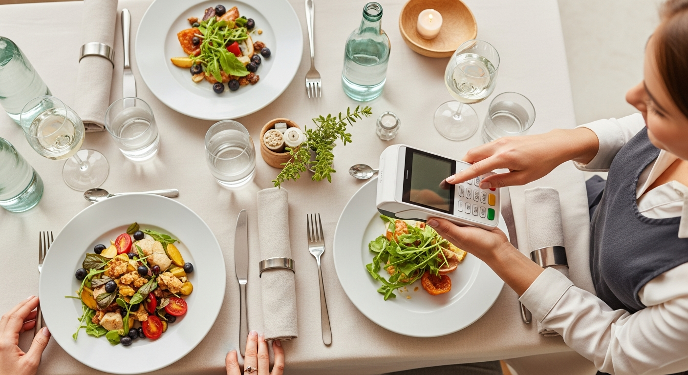 Gäste zahlen am Restauranttisch mit dem Paydog Terminal